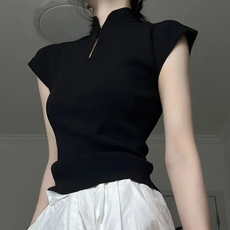 New Standing Collar Flying Sleeve Top Popular 2024 Women Slim Short Sleeve T Shirt Black Fashion Elegant Casual Basic Tees
New Standing Collar Flying Sleeve Top Popular 2024 Women Slim Short Sleeve T Shirt Black Fashion Elegant Casual Basic Tees