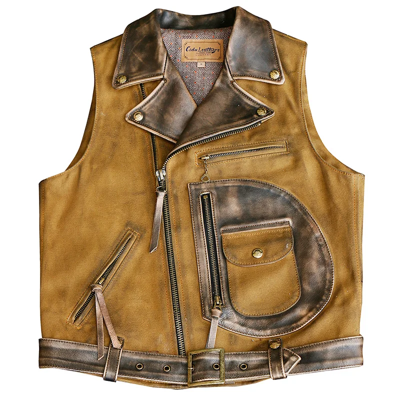 Oil Free Vintage shipping.Brand new wax canvas splicing Motorcycle Jacket.Cool J24 genuine leather coat.cowhide vest.quality
Oil Free Vintage shipping.Brand new wax canvas splicing Motorcycle Jacket.Cool J24 genuine leather coat.cowhide vest.quality