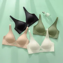 

Wasteheart Deep V Women Fashion Skin Green Wireless Padded Bras Push Up Bralette Cut Out One-Piece Bras Cup A B Underwear