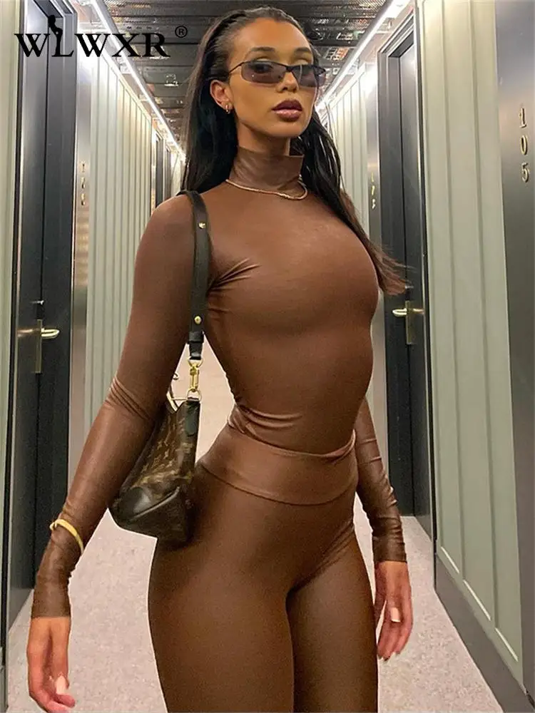 WLWXR Fall Tracksuit Coffee Two Piece Sets Womens Outifits Half High Collar Long Sleeve Top Skinny Pants Matching Sets Female
WLWXR Fall Tracksuit Coffee Two Piece Sets Womens Outifits Half High Collar Long Sleeve Top Skinny Pants Matching Sets Female