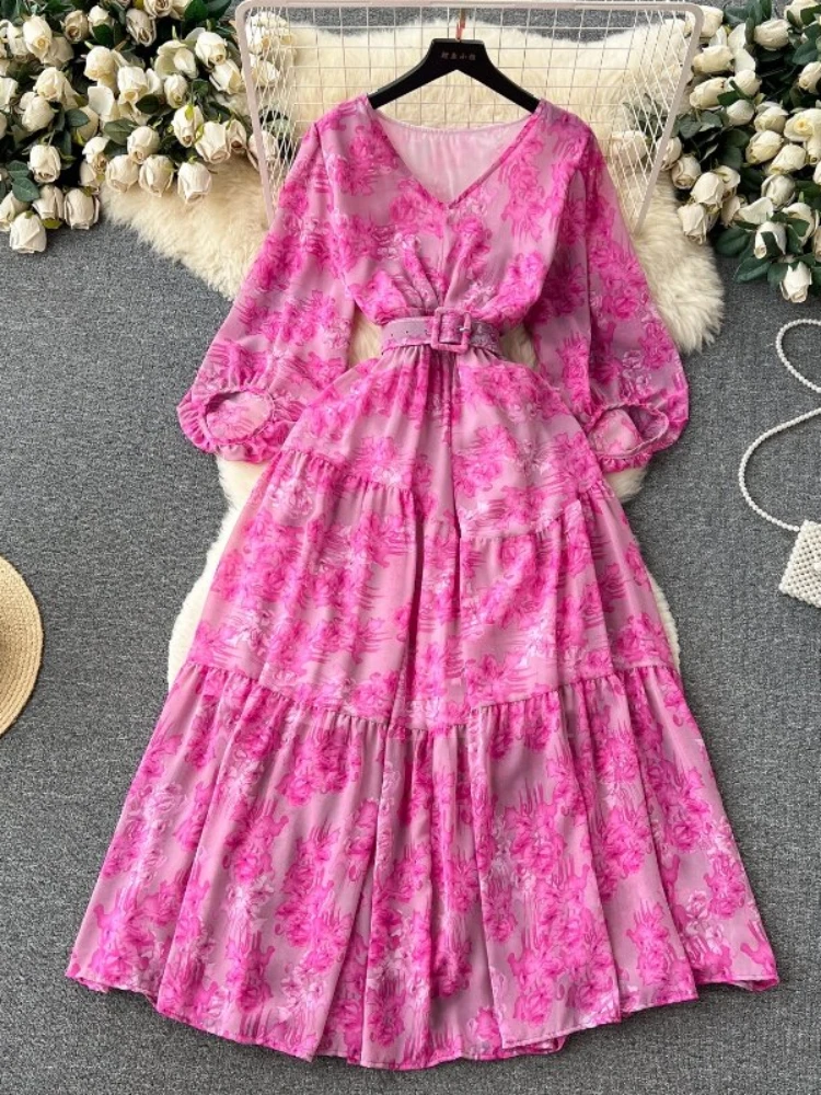 Women Fashion Korean Style Elegant V-neck Bubble Sleeve Vintage Print Dress Spring Summer High Waist Slim Pleates Party Dresses
Women Fashion Korean Style Elegant V-neck Bubble Sleeve Vintage Print Dress Spring Summer High Waist Slim Pleates Party Dresses