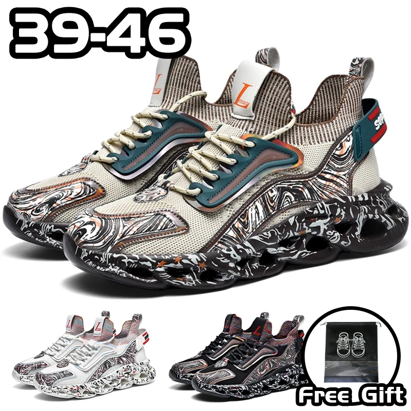 

OEING Summer Men Casual Sneakers Cushioning Flying Weaving Breathable Sports Shoes for Men Non-slip Large Size 39-46