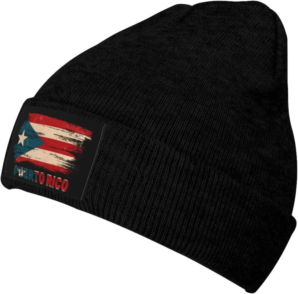 

Retro Puerto Rico Flag Soft Stretch Warmth Beanie,Men Women Cuffed Thick Skull Knit Hat Cap Black