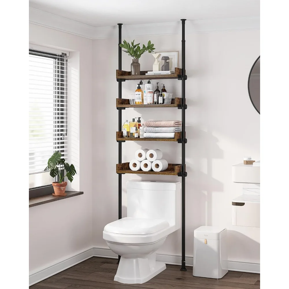 

ALLZONE Bathroom Organizer, Over The Toilet Storage, 4-Tier Adjustable Wood Shelves for Small Rooms, Saver Space Rack, 92 to 116