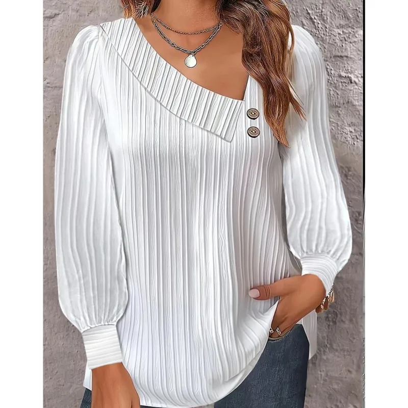 Spring And Summer Simple And Fashionable Women's Diagonal Collar Button Loose Shirt Elegant White Long Sleeved Office Blouse
Spring And Summer Simple And Fashionable Women's Diagonal Collar Button Loose Shirt Elegant White Long Sleeved Office Blouse