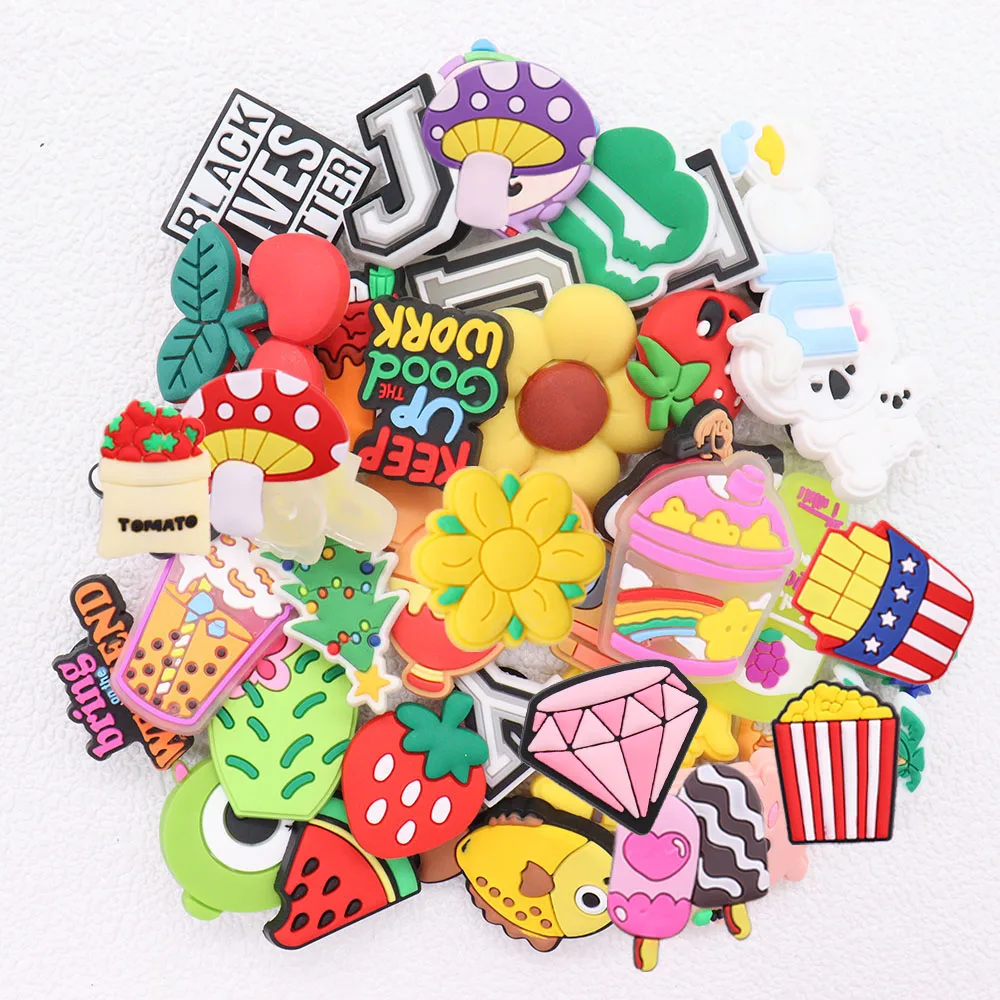 Mix 50Pcs PVC Shoe Charms Flower Tree Chips Strawberry Cactus Popcorn Diamond Watermelon Drink Mushroom Hole Slipper Decoration
Mix 50Pcs PVC Shoe Charms Flower Tree Chips Strawberry Cactus Popcorn Diamond Watermelon Drink Mushroom Hole Slipper Decoration