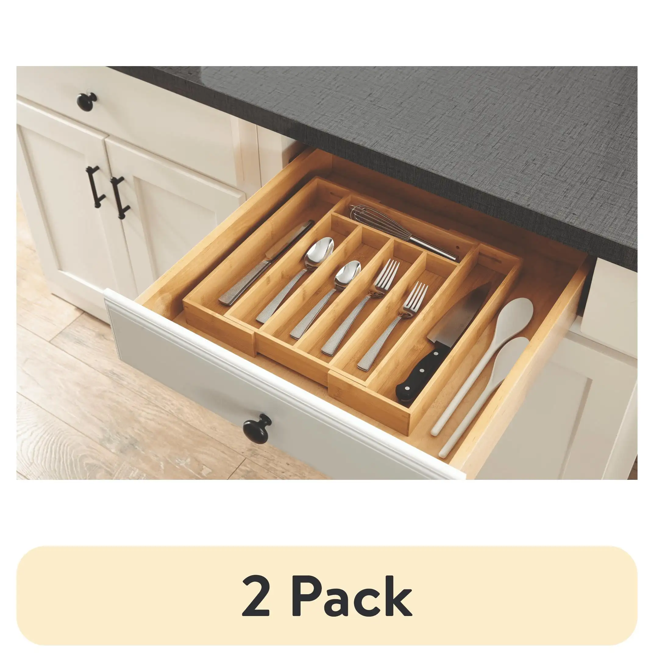 

(2 pack) Better Homes & Gardens Natural Bamboo Expandable Silverware Organizer, 13.98 x 10.04-15.35 x 1.97 inches