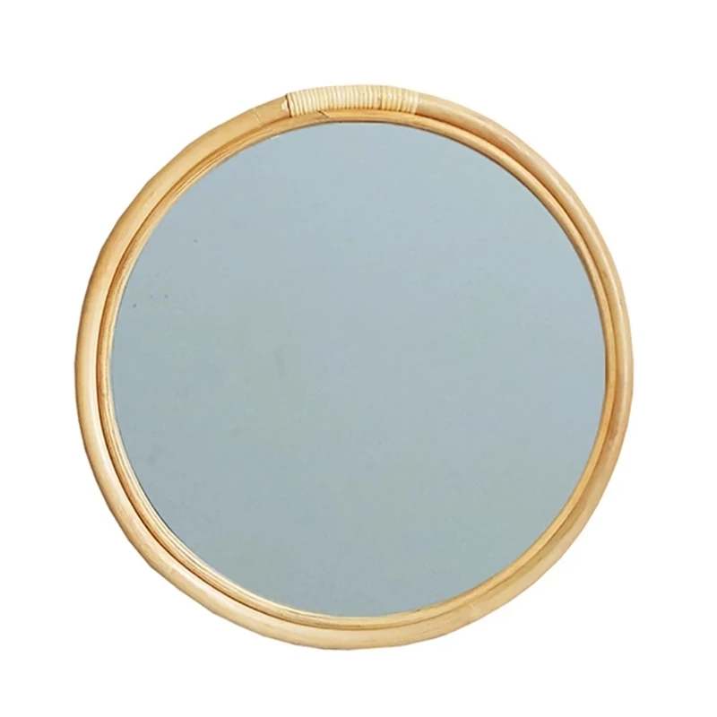 

New Rattan Circle Wall Mirror 16 Inch Round Dressing Mirror For Entryways Washrooms