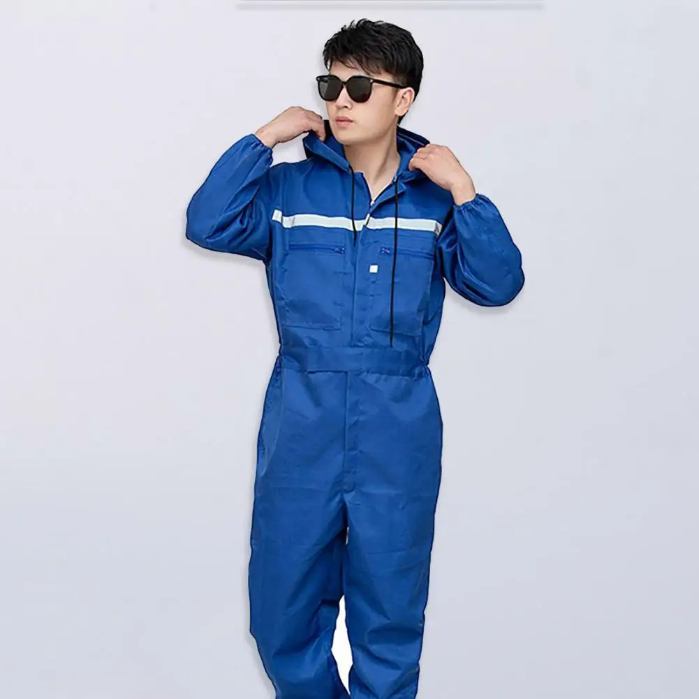 

Zipper Work Suit Durable Unisex Work Overalls with Reflective Zipper Pockets for Auto Repairmen Hooded for Mechanics for Workers