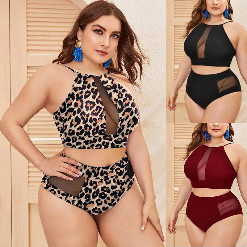 Large Size Swimsuit Ladies Oversized Bikini Leopard Print Split Mesh Fabric Splicing High Waist Briefs Fat Woman Swimwear
Large Size Swimsuit Ladies Oversized Bikini Leopard Print Split Mesh Fabric Splicing High Waist Briefs Fat Woman Swimwear