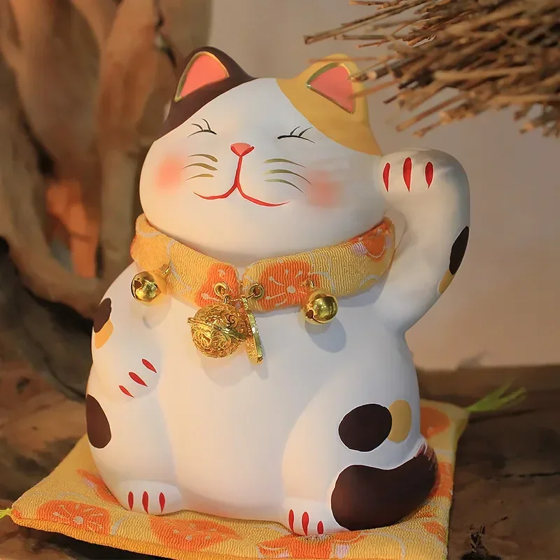 

5.3 Inch Hand-painting Ceramic Lucky Cat Cartoon Fortune Kitten Home Decoration Figurine Maneki Neko Fengshui Ornament