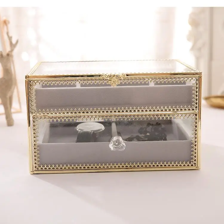 Retro Copper Glass Double Jewelry Box Jewelry Watch Finishing Box Earrings Necklace Storage Rack Desktop Storage Box
Retro Copper Glass Double Jewelry Box Jewelry Watch Finishing Box Earrings Necklace Storage Rack Desktop Storage Box