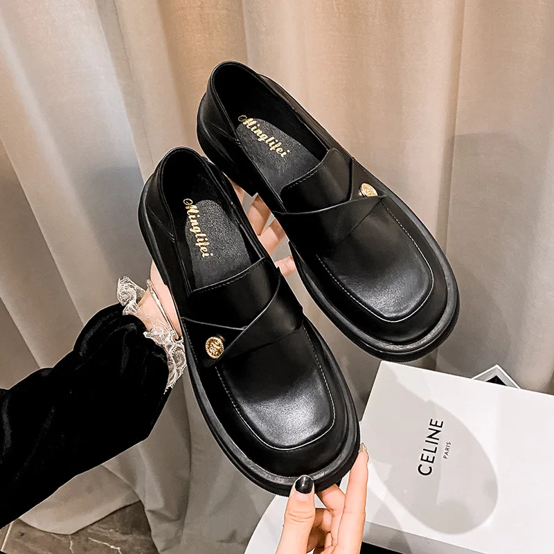 

TOPHQWS British Style Retro Women Loafers Elegant Luxury Chunky Heel Shoes High Quality PU Leather Slip On Mary Janes Shoes