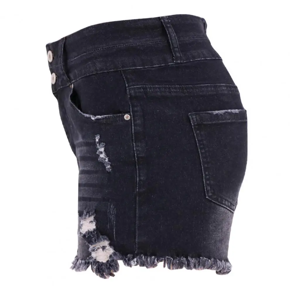 

Lady Denim Pants Stylish Women's High Waist Denim Shorts with Ripped Edge Detail Slim Fit Button Closure Soft for Summer