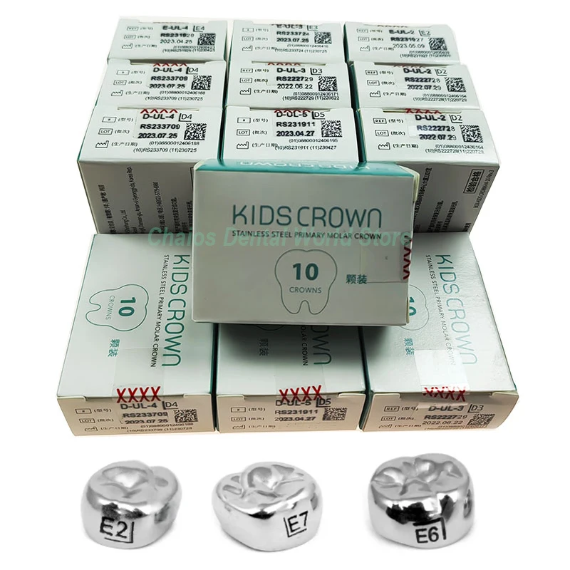 

Dental Kids Temporary Primary 1st/2nd Molar Crowns Stainless Steel Pediatric Crown Refill Upper/Lower Left/Right 10Pcs/Box