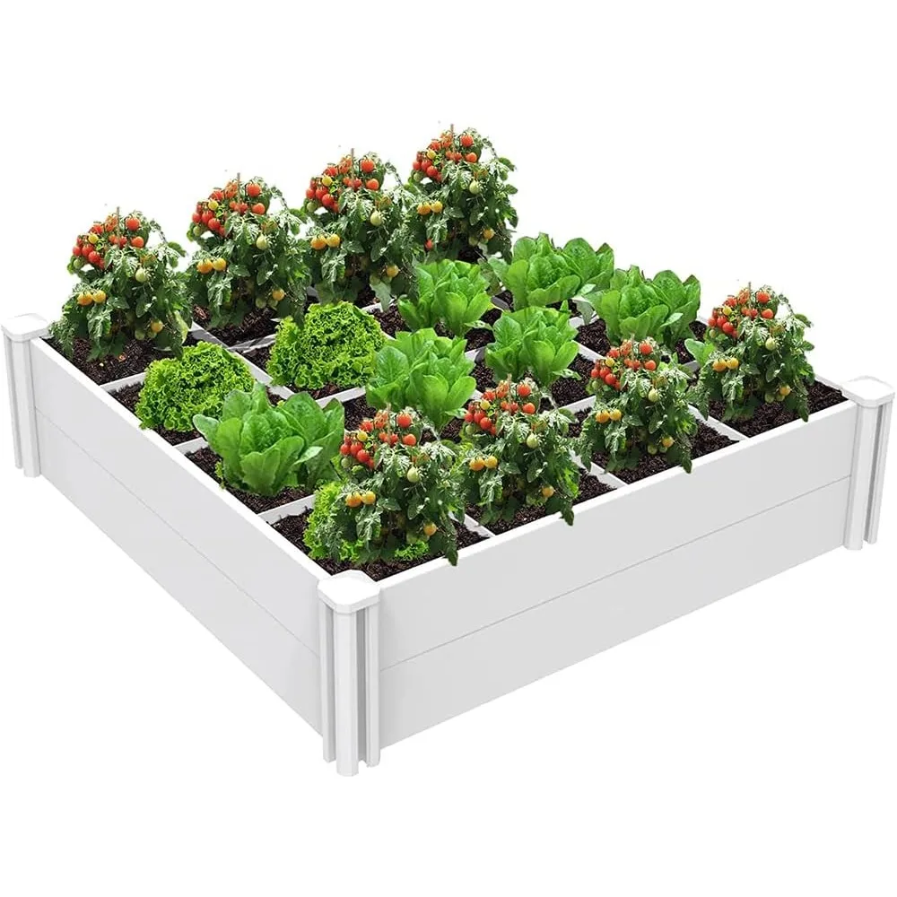 

Raised Garden Bed Kit, 4'x4' Outdoor Above Ground Planter Box for Growing Vegetables Flowers Herbs, Garden Bed with Grid