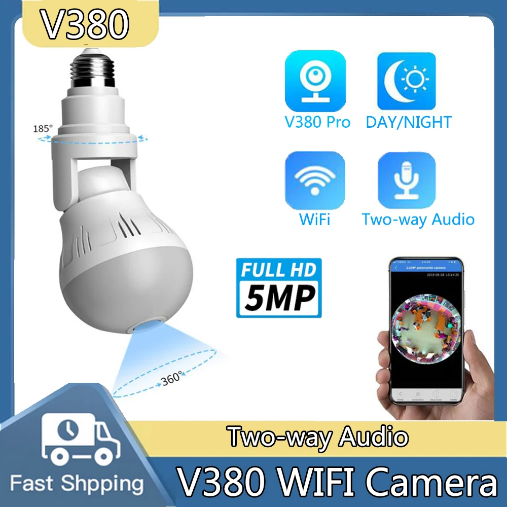 

Беспроводная панорамная камера видеонаблюдения V380 pro с углом обзора 360 градусов, Wi-Fi, 5 Мп