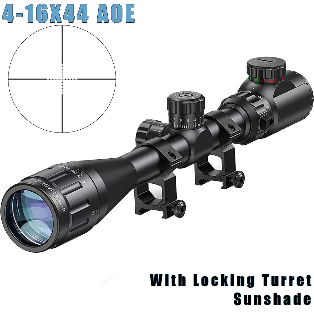 4-16x44 Tactical Riflescope with Sunshade Mil-Dot Reticle Red Green Illuminated Optic Sight Rifle Scope With Locking Turret
4-16x44 Tactical Riflescope with Sunshade Mil-Dot Reticle Red Green Illuminated Optic Sight Rifle Scope With Locking Turret