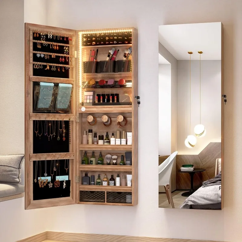 Long mirror Hanging/Door Mirror Jewelry Cabinet with LED Light, Lockable, Mirror with Jewelry Storage Cabinet, Brown
Long mirror Hanging/Door Mirror Jewelry Cabinet with LED Light, Lockable, Mirror with Jewelry Storage Cabinet, Brown