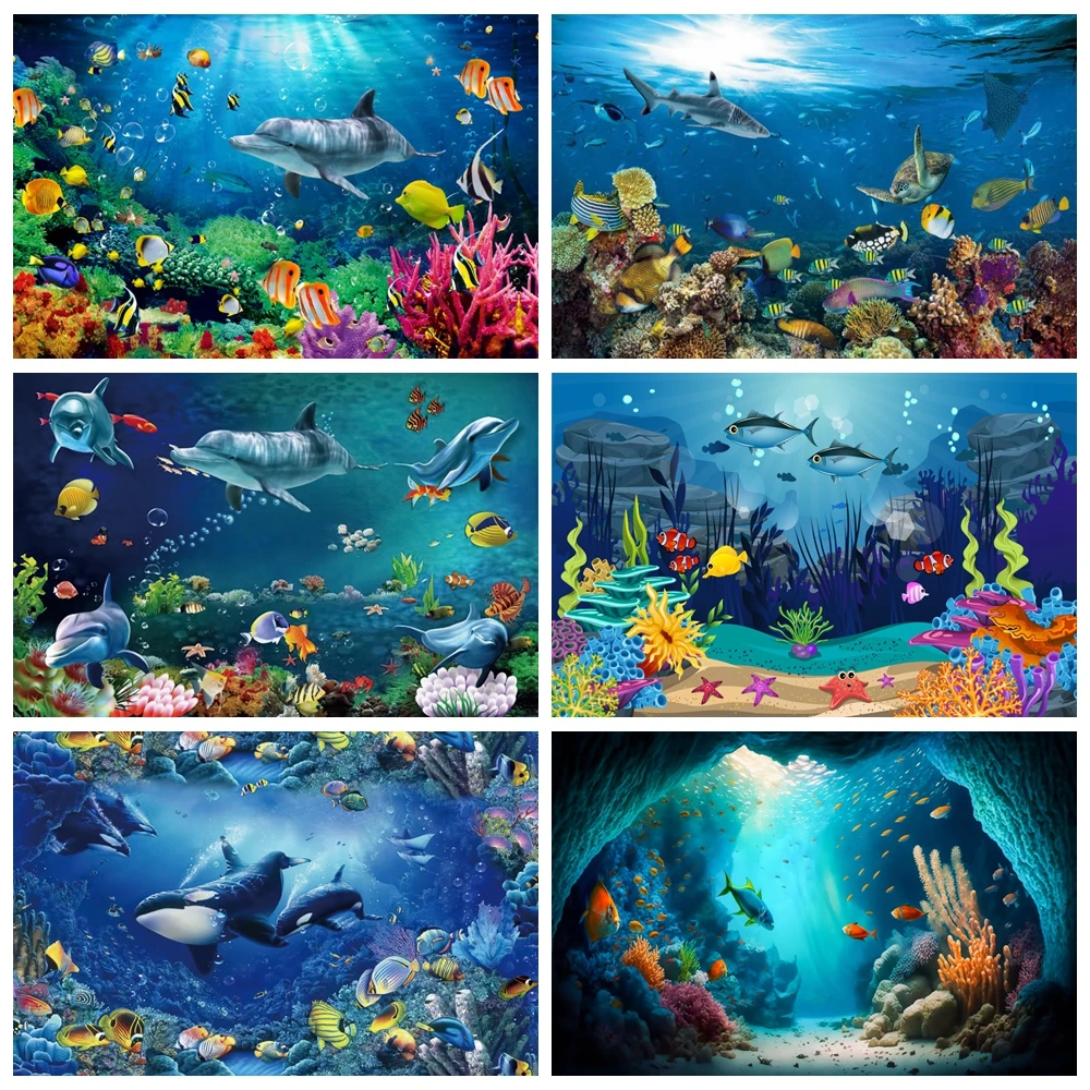 

Under Sea Seabed World Backdrop Underwater Marine Coral Fishes Aquarium Photography Background Photo Studio Baby Portrait Props