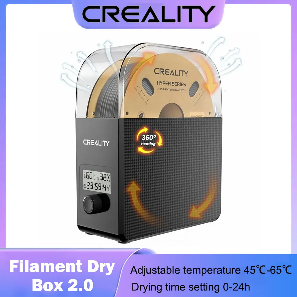 

Creality Filament Dry Box 2.0 New 1KG Adjustable Temperature 45℃-65℃ Real-time Humidity Monitoring Hot-Air Heating 0-24h Setting