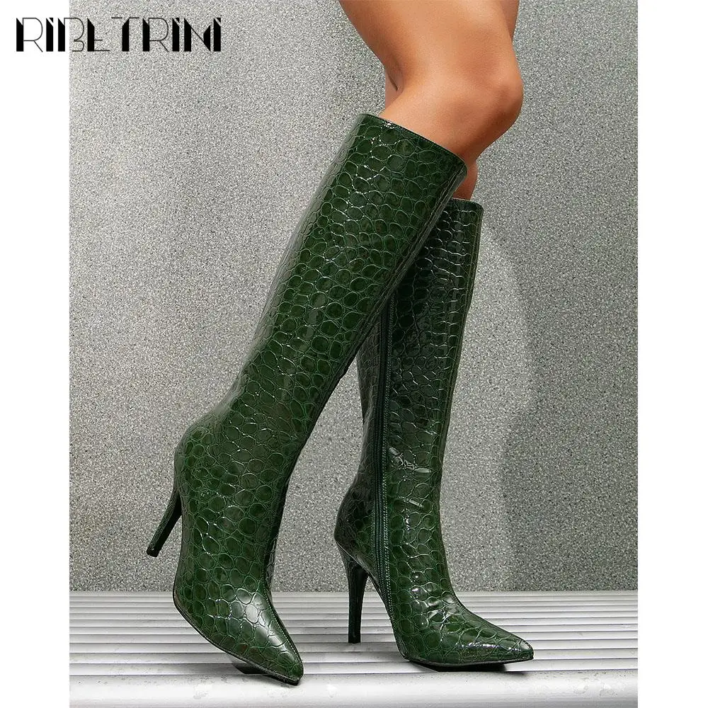 

Sexy Elegant Women Chelsea Boot Stiletto High Heels Pointed Toe Zipper Mid Calf Shoes Knee High Luxury Mature Stylish Boot Woman