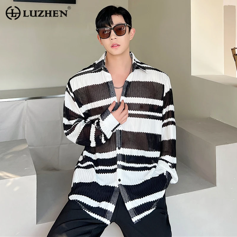 LUZHEN Trendy Men Casual Shirt Summer Thin Casual Hollow Out Top Korean Style Striped Contrast Color Long Sleeve Cardigan 349eb8
LUZHEN Trendy Men Casual Shirt Summer Thin Casual Hollow Out Top Korean Style Striped Contrast Color Long Sleeve Cardigan 349eb8
