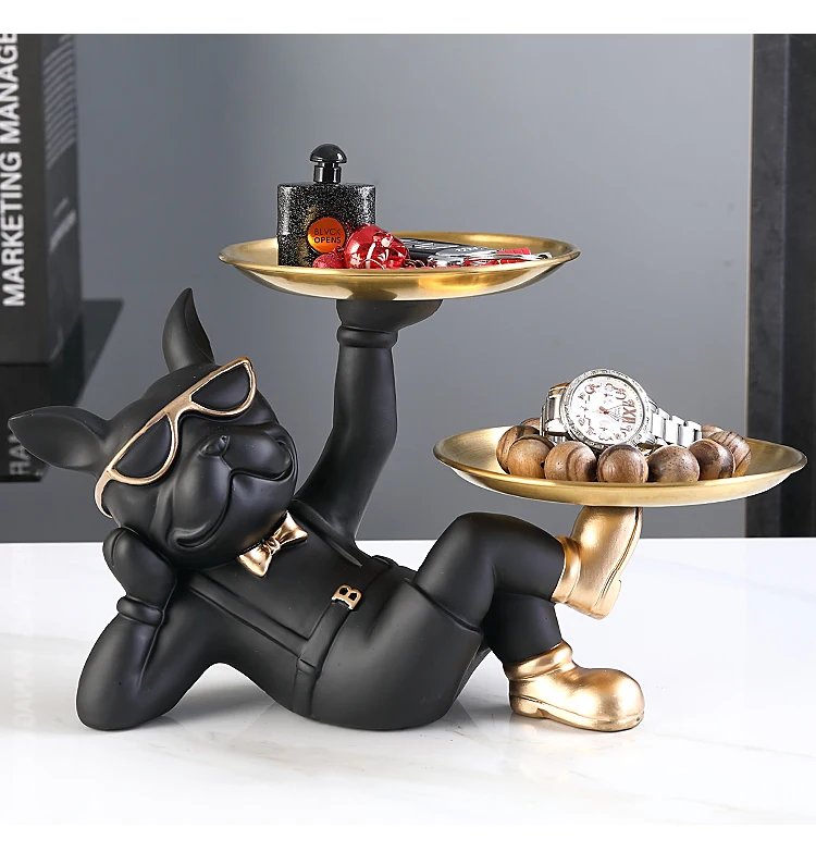 Animal Resin Sculpture dog Butler statue Home Decor French Bulldog with Double Metal tray Table Ornaments Decor Dog Figurine Art Animal Resin Sculpture dog Butler statue Home Decor French Bulldog with Double Metal tray Table Ornaments Decor Dog Figurine Art