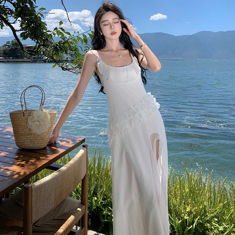 Women Clothing Fashion Elegant White Pure Desire Ruffled Edge Backless Super Fairy Temperament Gentle Long Party Y2k Dresses
Women Clothing Fashion Elegant White Pure Desire Ruffled Edge Backless Super Fairy Temperament Gentle Long Party Y2k Dresses