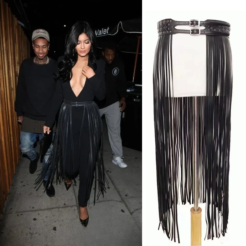 

Fantastic Long Fringe Belt Black Leather Designer Belts for Women Long Tassels Pin Buckle Corset Belt Spot on Trendy! 2024 New