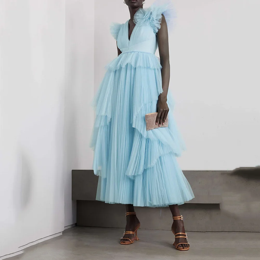 Elegant Tulle Prom Dress Sleeveless Ruffles A-line Sexy V Neck Ankle-Length Evening Party Gowns Vestidos De Gala 2024
Elegant Tulle Prom Dress Sleeveless Ruffles A-line Sexy V Neck Ankle-Length Evening Party Gowns Vestidos De Gala 2024