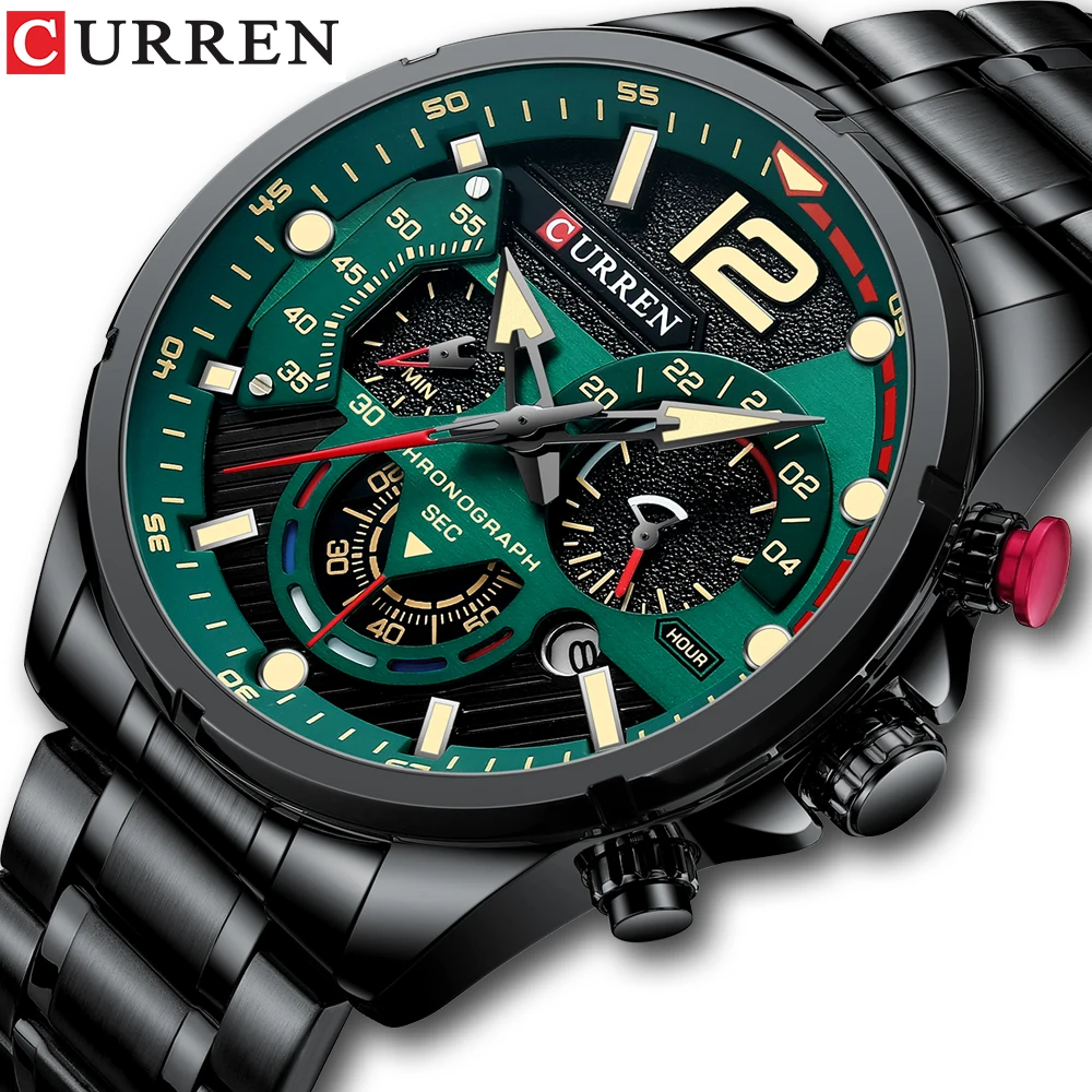 

Curren Men's Quartz Chronograh Watch Business Luxury 30m Waterproof Man Wristwatch Stainless Steel Strap Clock Relogio Masculino