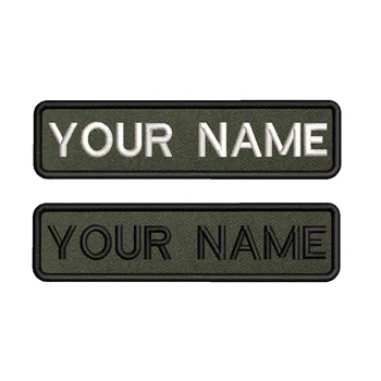 육군 녹색 배경 자수 사용자 정의 이름 텍스트 패치 줄무늬 배지, 의류용 아이언 온 또는 백킹 패치, 10x2.5cm