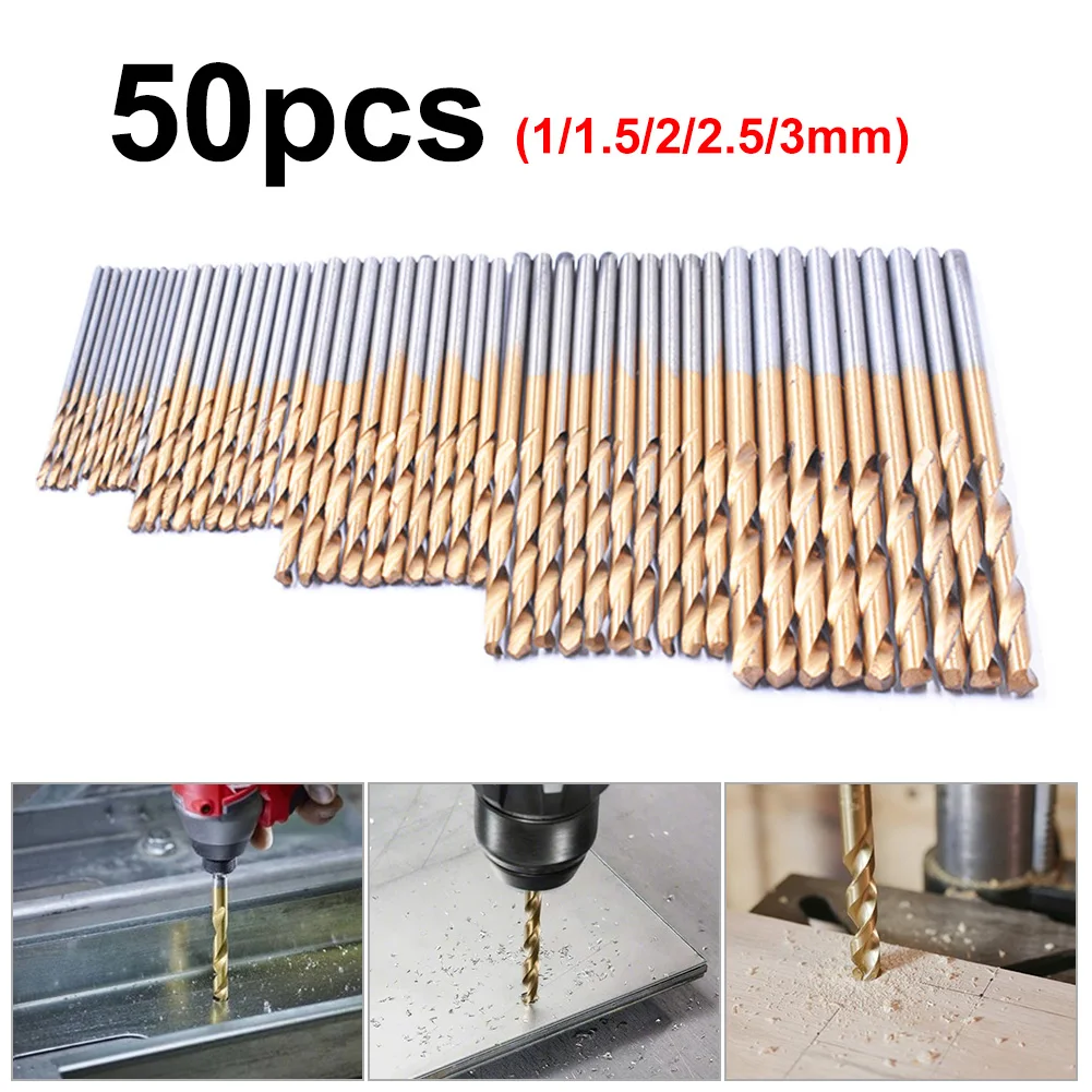 New 50pcs Titanium Coated Drill Bits HSS High Speed Steel Drill Bits Set 1/1.5/2/2.5/3mm For Metal Wood Drilling Tools
New 50pcs Titanium Coated Drill Bits HSS High Speed Steel Drill Bits Set 1/1.5/2/2.5/3mm For Metal Wood Drilling Tools
