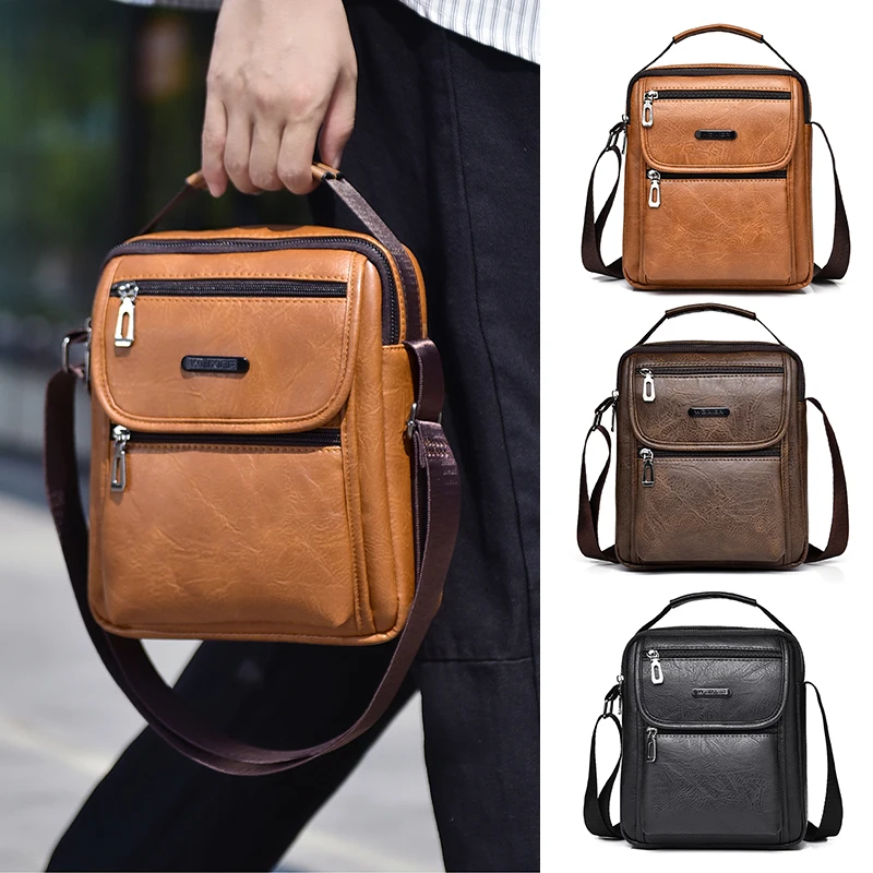 

PU Leather Shoulder Bag For Men Porter Handbag Briefcase Business Cross Messenger Designer Sling Crossbody Side Male Tote Bag