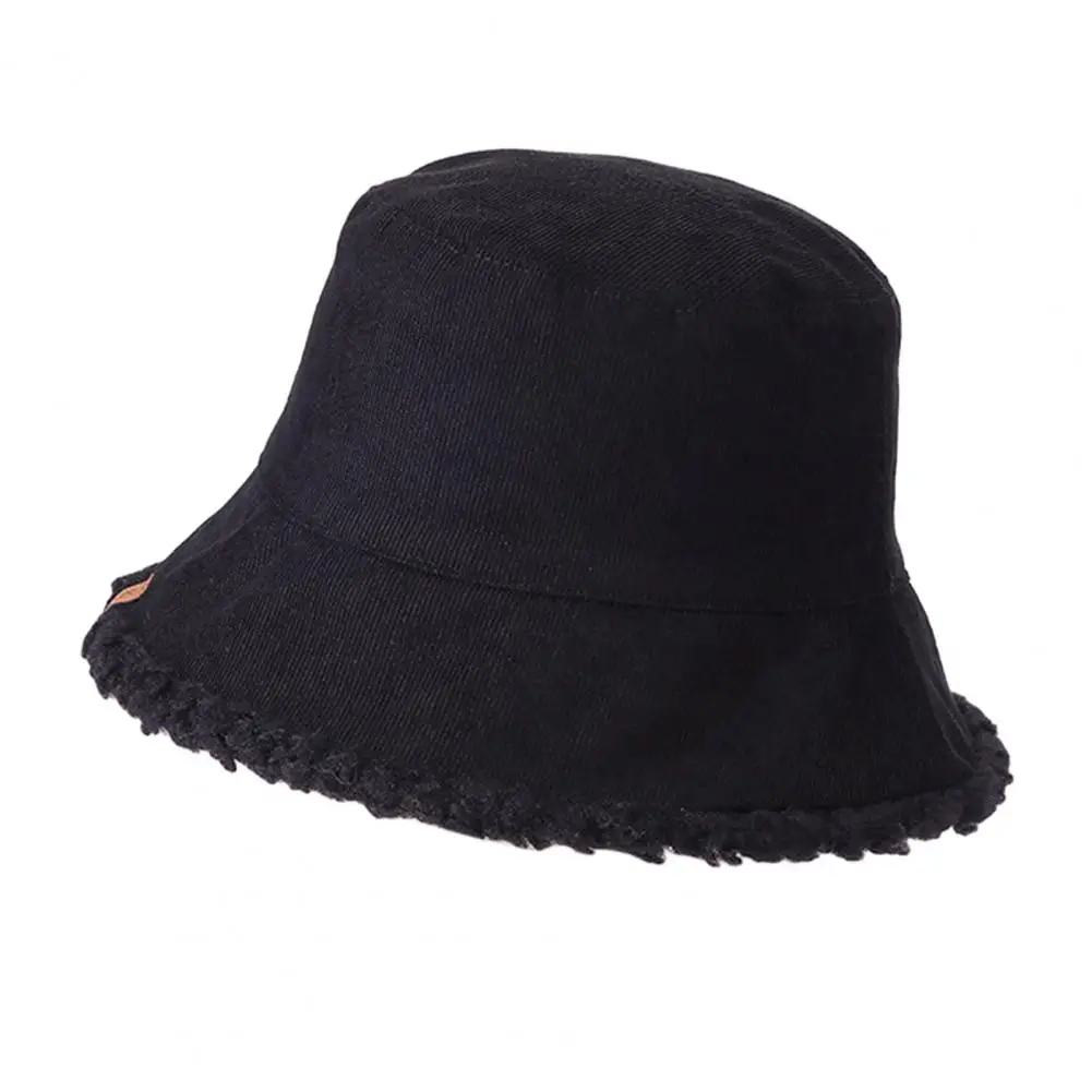 

Warm Bucket Hat Stylish Reversible Fisherman Hats Warm Corduroy Basin Hats with Letter D Logo for Autumn Winter Fashion Flat Top