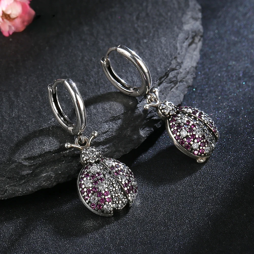 

Cute Pink Beetle 925 Sterling Silver Hoop Earrings Inlaid Zircon Creative Stylish Fine Party Jewelry Gift for Women Wholesale