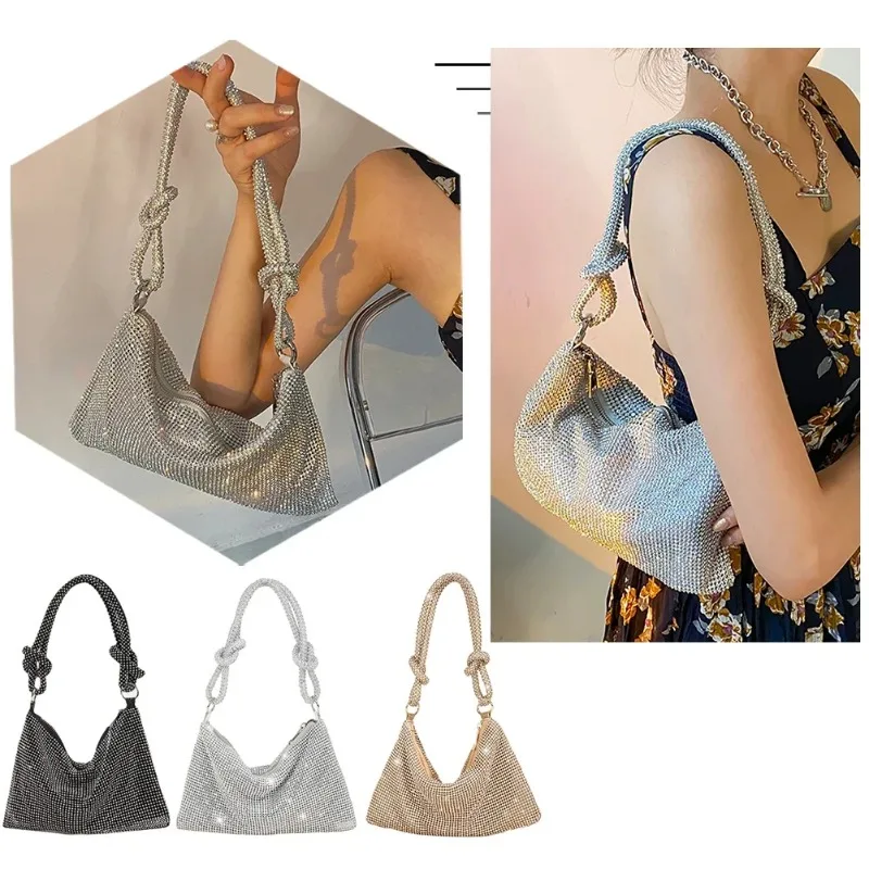 

New Women's Handbag with Diamond Inlay, Banquet and Dinner Bag, Water Diamond Bag, Underarm Bag, Hand-held Small Bag