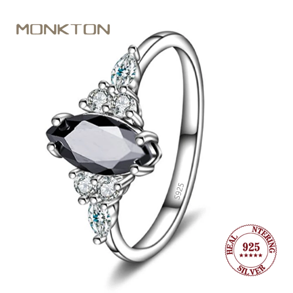

Monkton 100% 925 Sterling Silver Marquise Birthstone Gemstone Rings for Women Oval Black Onyx Wedding Band Fine Jewelry with Box