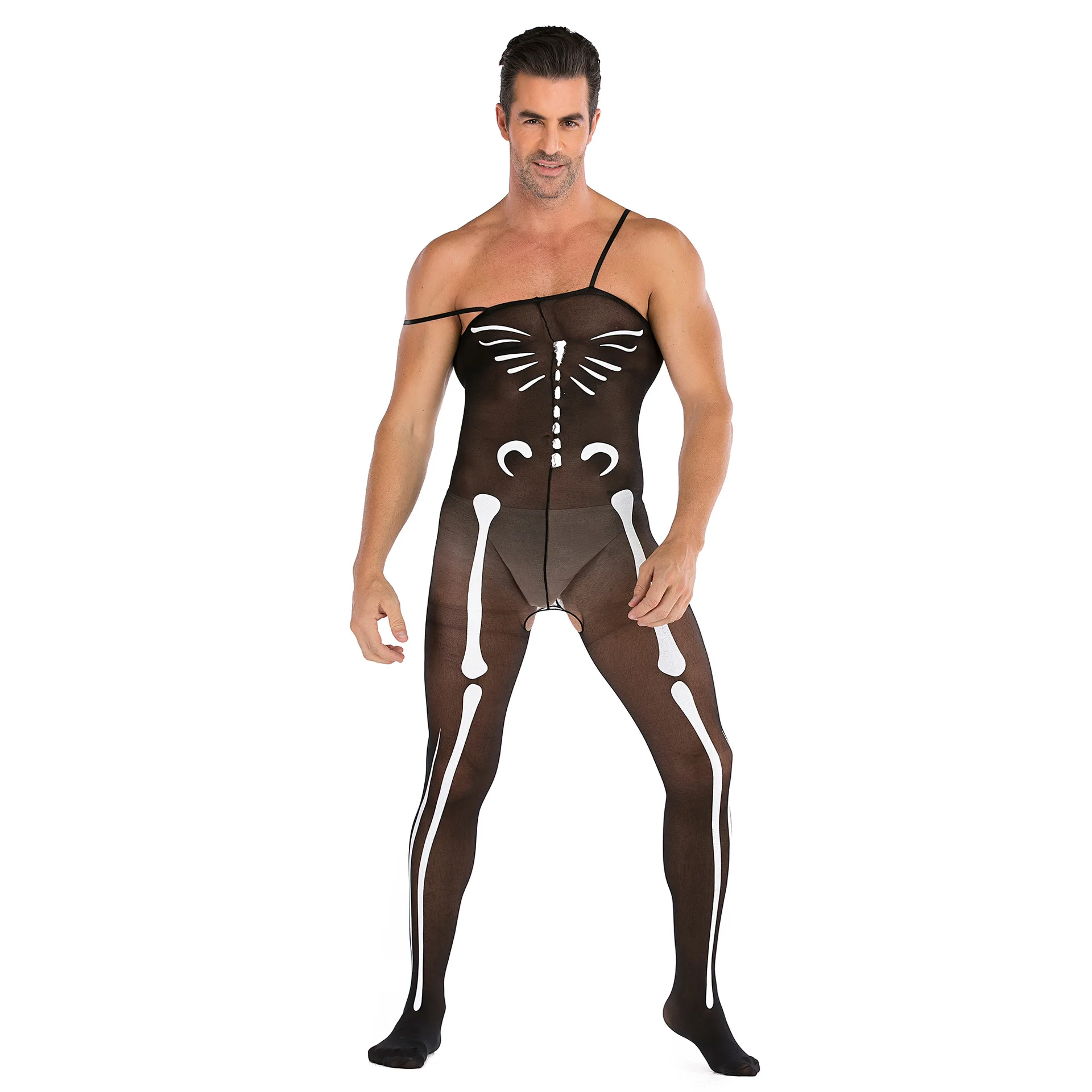 

Man Fashion Sexy Lingerie Hot Open Crotch Sex Costumes Black Mesh Teddy Bodysuit Intimate Porno Men Elastic Underwear Stockings