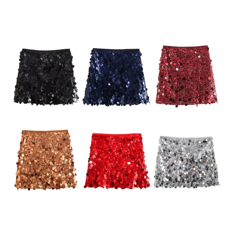 

Womens Sparkles Sequins Skirt Sexy Highs Waist Bodycon Mini Skirt Casual Sexy Short Wrap Skirt Raves Party Clubwears