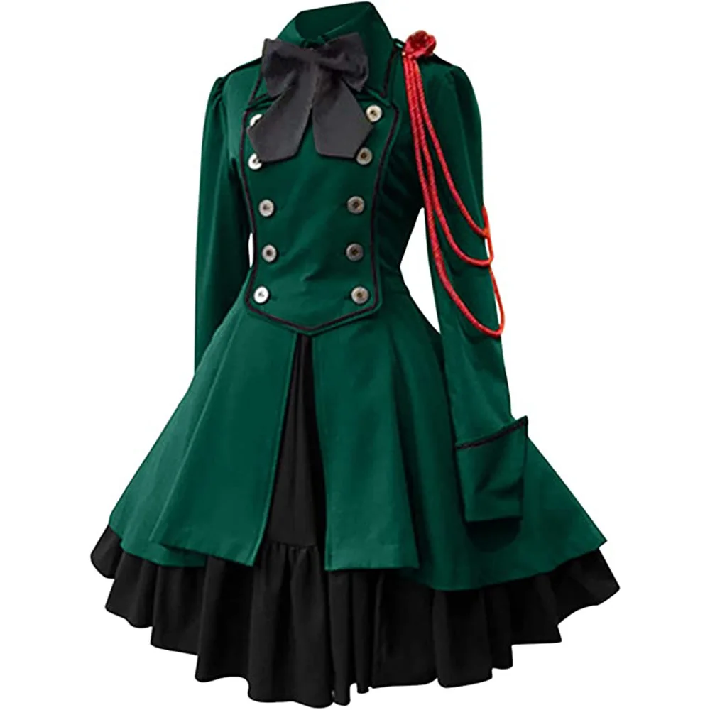 

Medieval Retro Gothic Bow Lolita Dress Vintage Long Sleeves Ruffle Court Gown Victorian Dresses Halloween Cosplay Costume