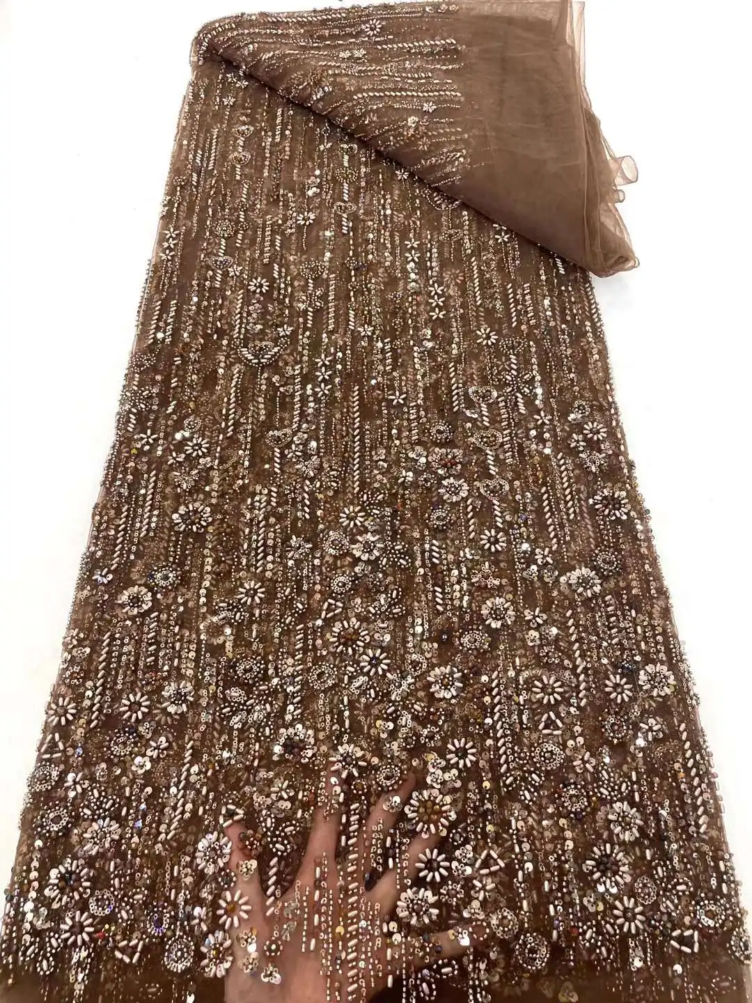 

2024 Модная элегантная французская вышивка, кружевная ткань из бисера, африканская нигерийская ткань с блестками для свадебного платья