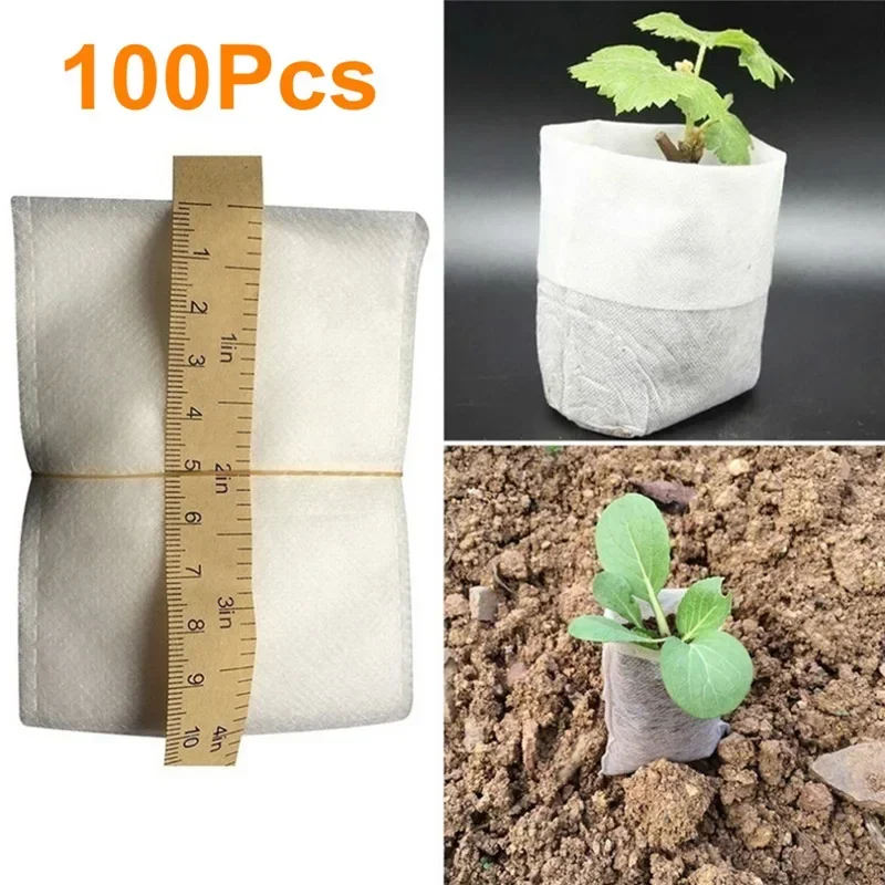 

100Pcs/Set 8x10cm Biodegradable Nursery Plant Grow Bags Non-woven Fabrics Seedling Pots Garden Gardening