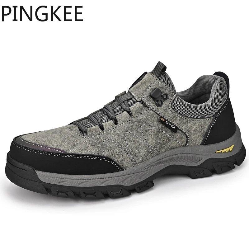 

PINGKEE Nubuck Cow Leather Upper Men's Mid Hiking Trail Backpacking Outdoor Trekking Casual Shoes Sneakers For Mens Winter Boots