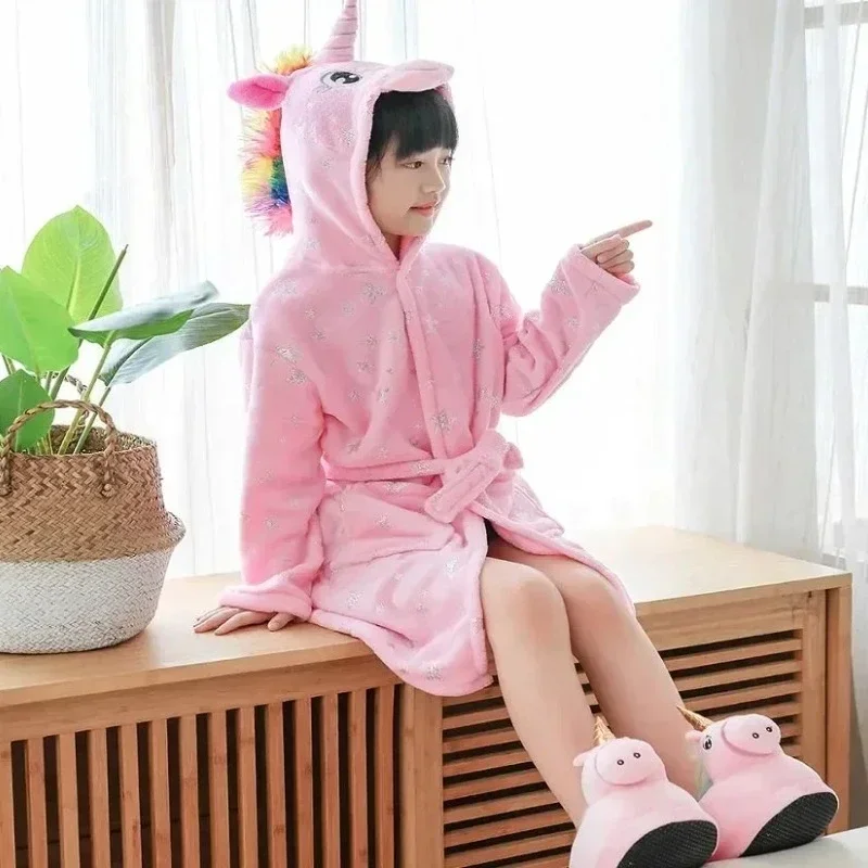 

Unicorn Children Bathrobe Bath Robe Autumn Winter Animal Fox Hooded Pajamas For Boys Girls Towel Robes Kids Nightgown