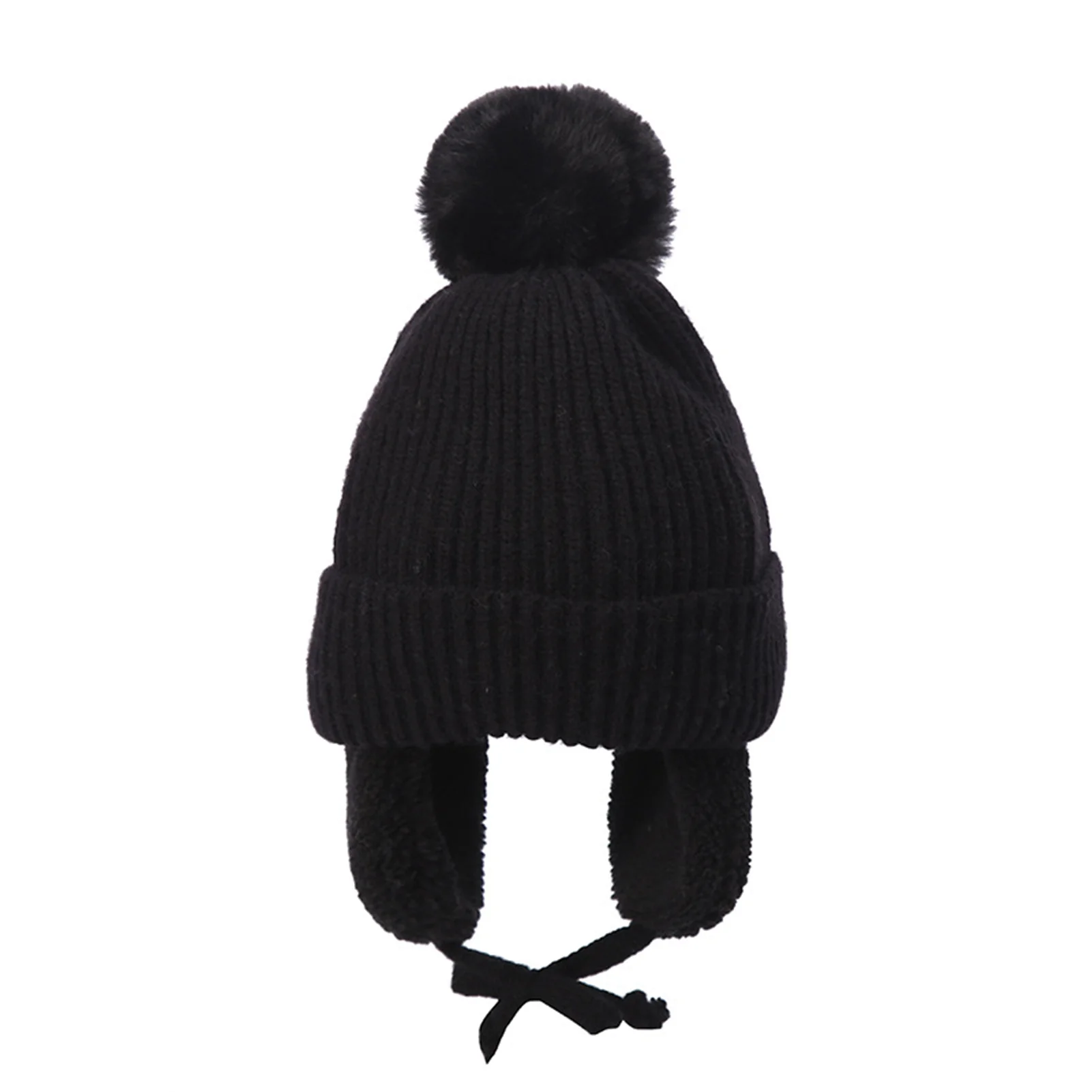 

Winter Kids Hat With Plush Ear Flap Knitting Thick Beanie Cap Rib Cuff Pom Lined Warm Hat Gift For Christmas New Year's