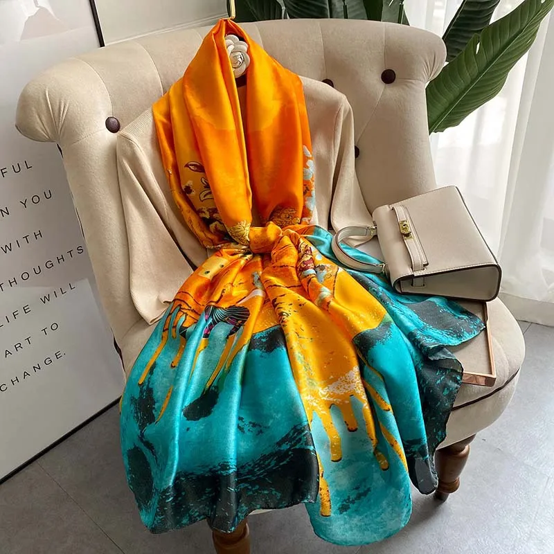 Four Seasons Luxury Silk Scarves Fashion 180X90CM Print Beach Towel Popular Style Satin Long Shawls Europe And America Bandannas
Four Seasons Luxury Silk Scarves Fashion 180X90CM Print Beach Towel Popular Style Satin Long Shawls Europe And America Bandannas