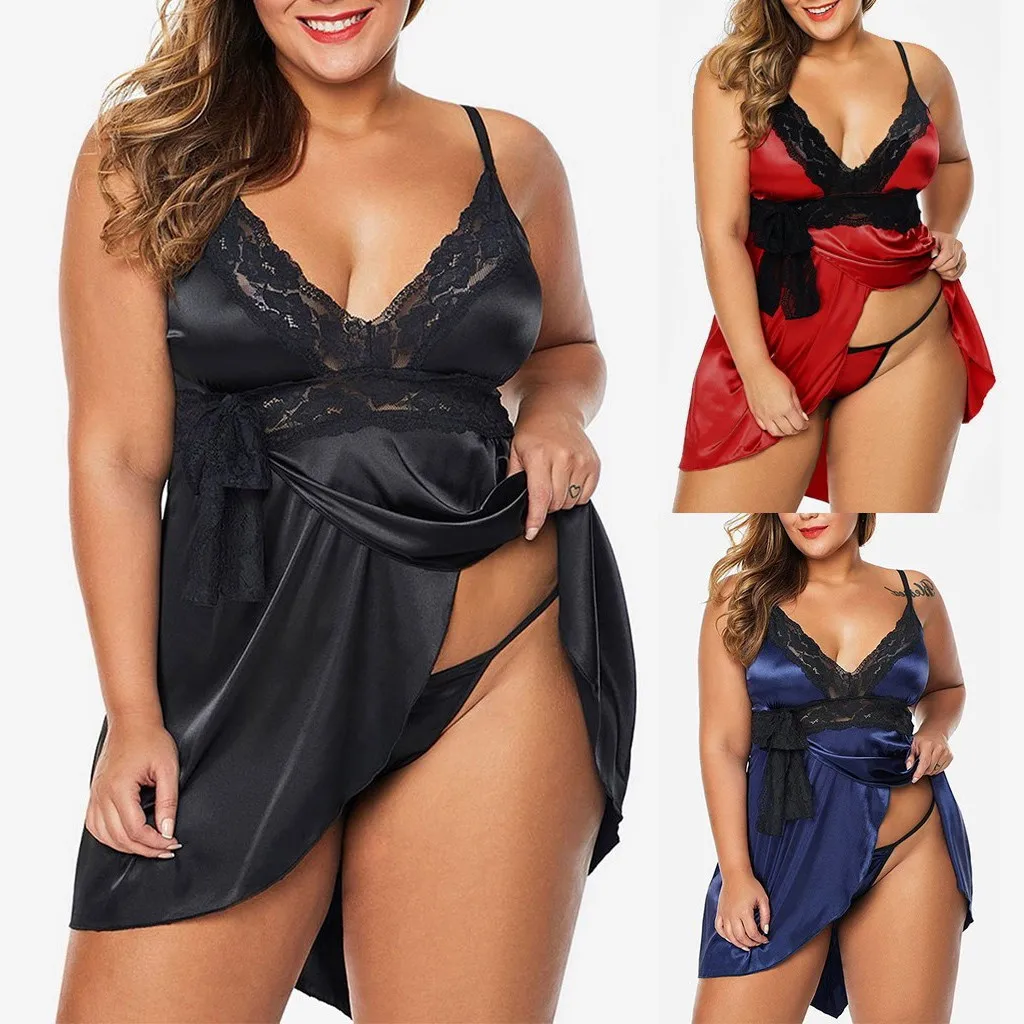 European And American Large Size Fun Nightgown Home Dress Female Sense V Sling Elastic Satin Sister Pajama Suit Large Size
European And American Large Size Fun Nightgown Home Dress Female Sense V Sling Elastic Satin Sister Pajama Suit Large Size