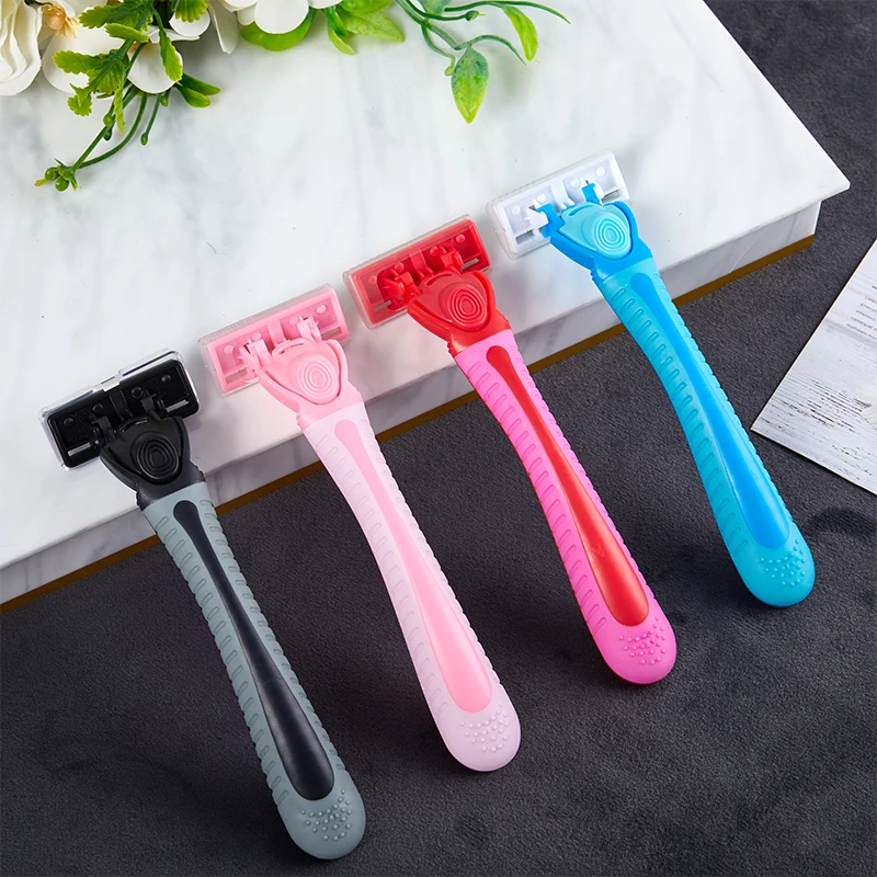 

1 Handle + 4 Blades/ Men And Women Body Hair Safety Bikini Aloe Strip Razors Blade Set Female Shavers Replacement Heads